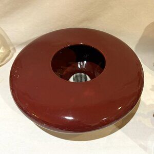 VTG Haeger Floral Pottery Flying Saucer Vase Planter w/ Ikebana Burgundy Glossy